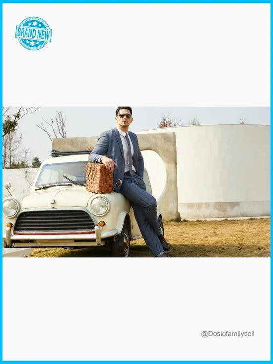 Slim Fit Plaid Suit Set Business Casual Blazer Pants Formal Wedding Office - Picture 7 of 7